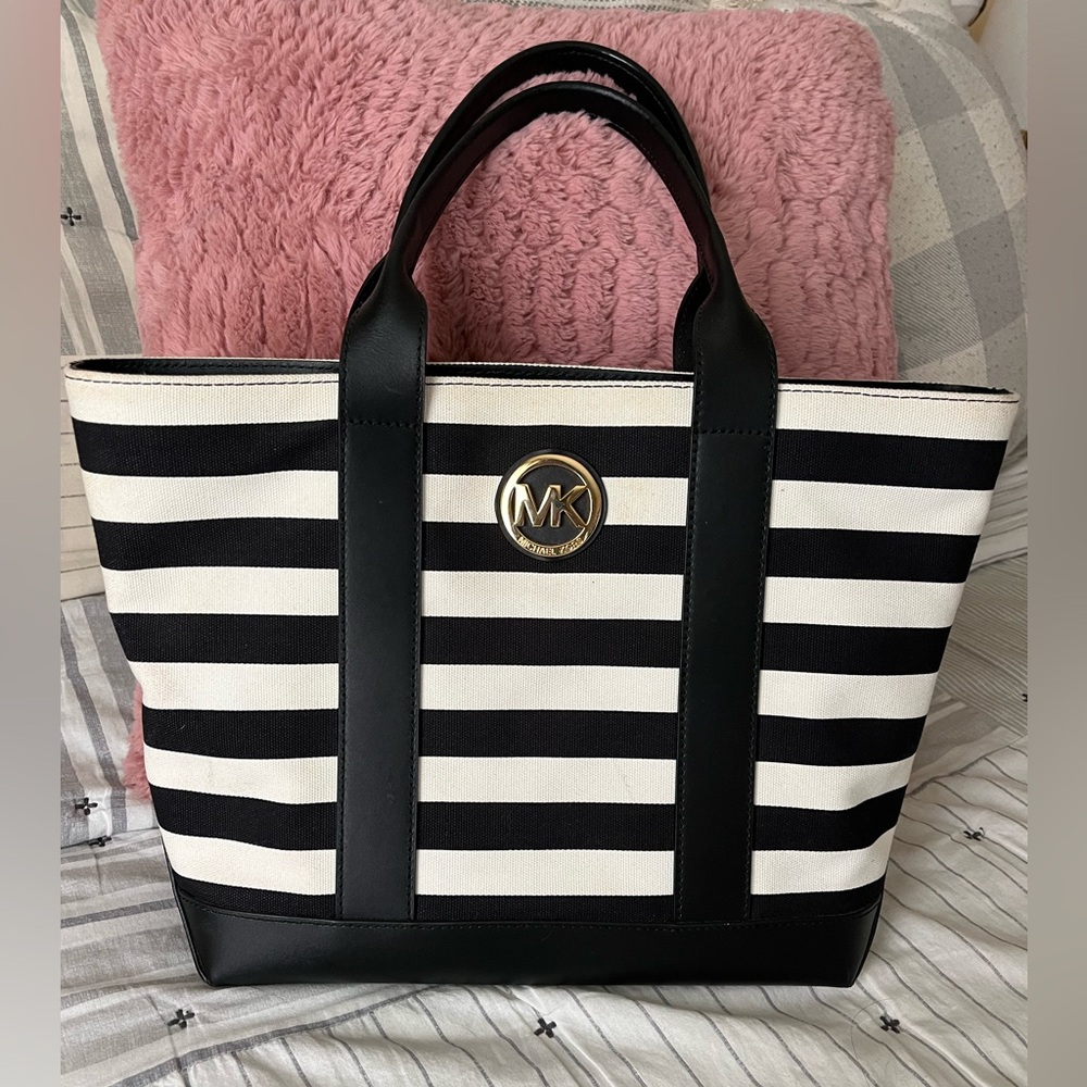 Michael Kors Black & White Stripe Tote Bag